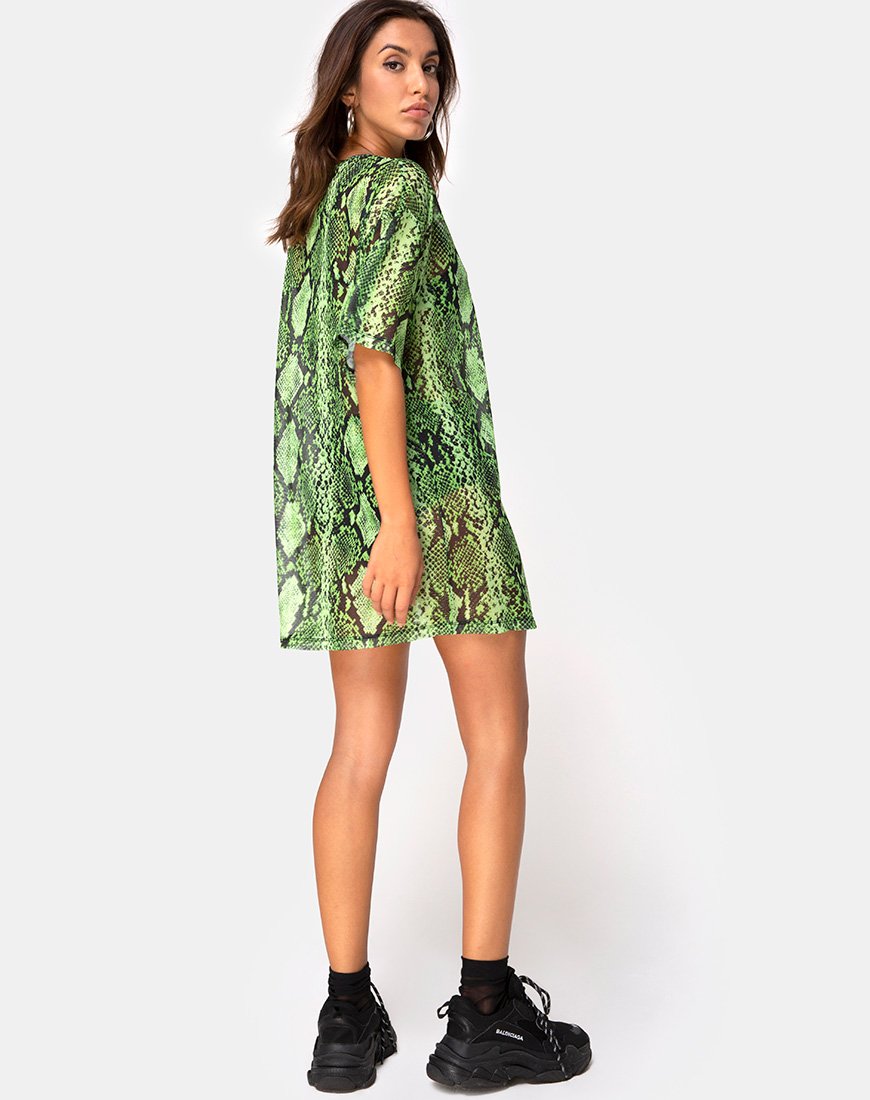 Afbeelding van Sunny Kiss Oversize T-shirt in Slime Lime Snake Mesh