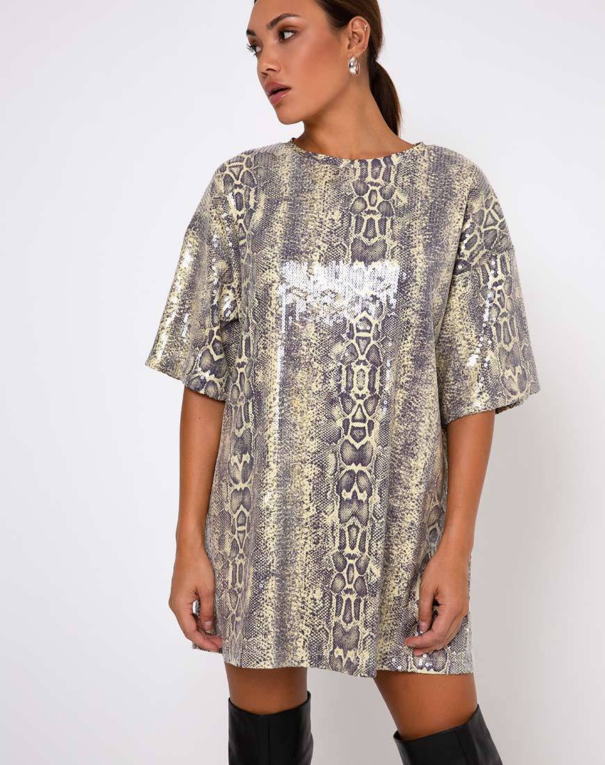 Afbeelding van Sunny Kiss T-shirt in Acid Snake Clear Sequin