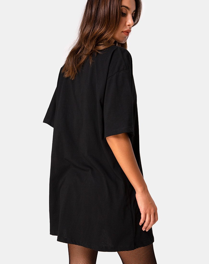 Afbeelding van Sunny Kiss Oversize T-shirt in Zwart met Roze Tribal