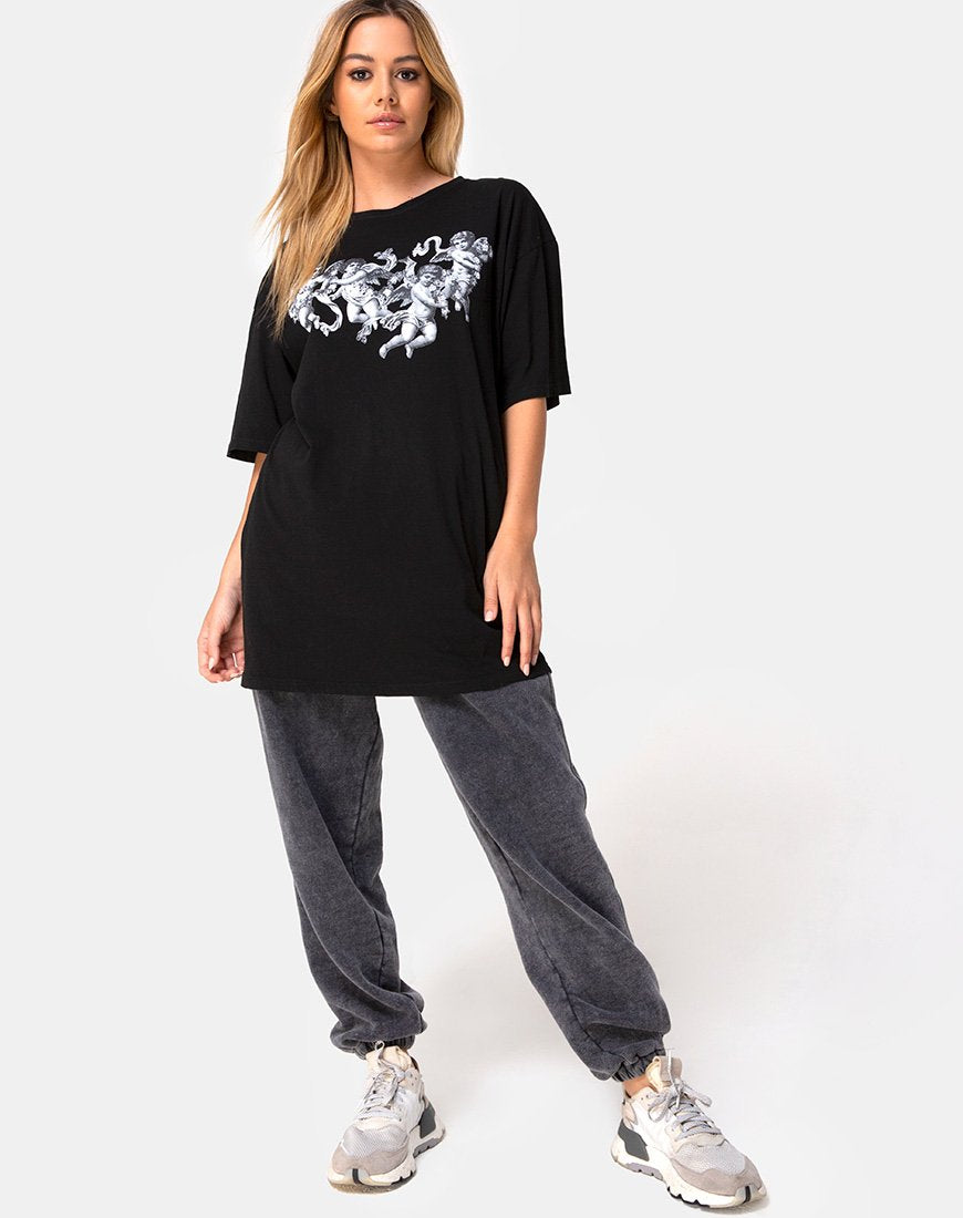 Afbeelding van Zonnige Kus T-shirt in Zwart met Cherubijn