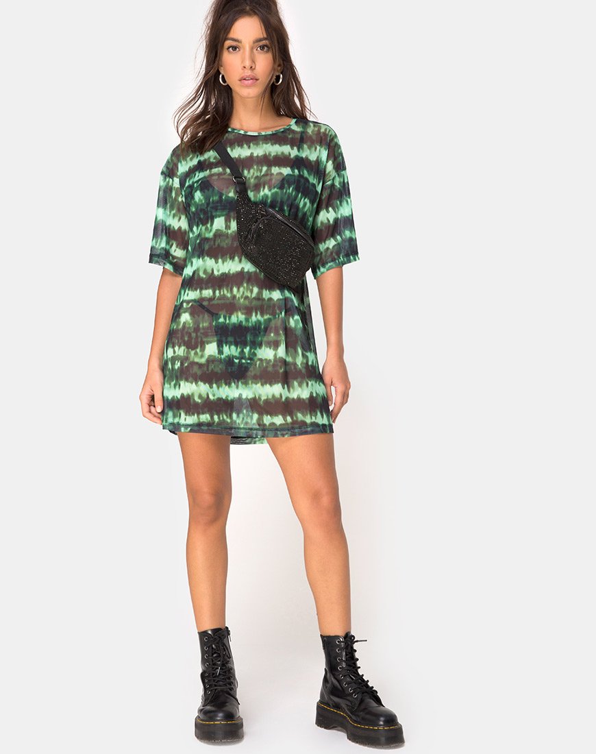 Afbeelding van Sunny Kiss T-shirt in Tie Dye Turquoise Mesh