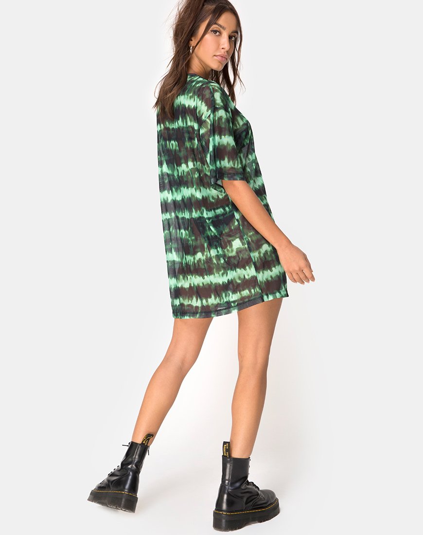 Afbeelding van Sunny Kiss T-shirt in Tie Dye Turquoise Mesh