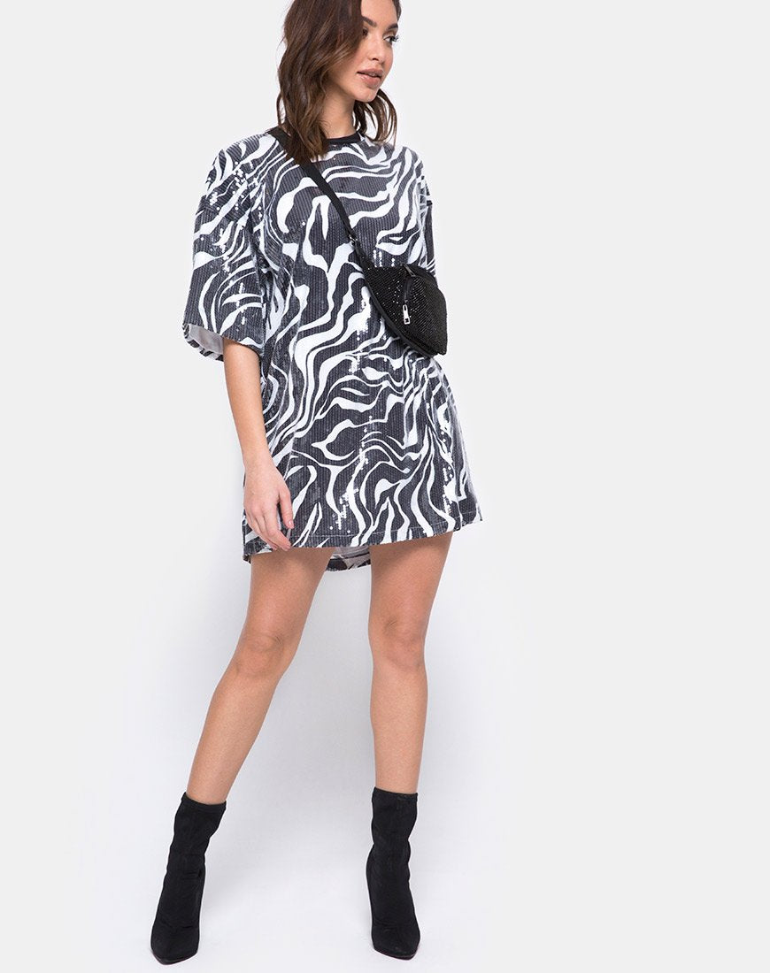 Afbeelding van Sunny Kiss Oversize T-shirt in Trippy Zebra Clear Sequin