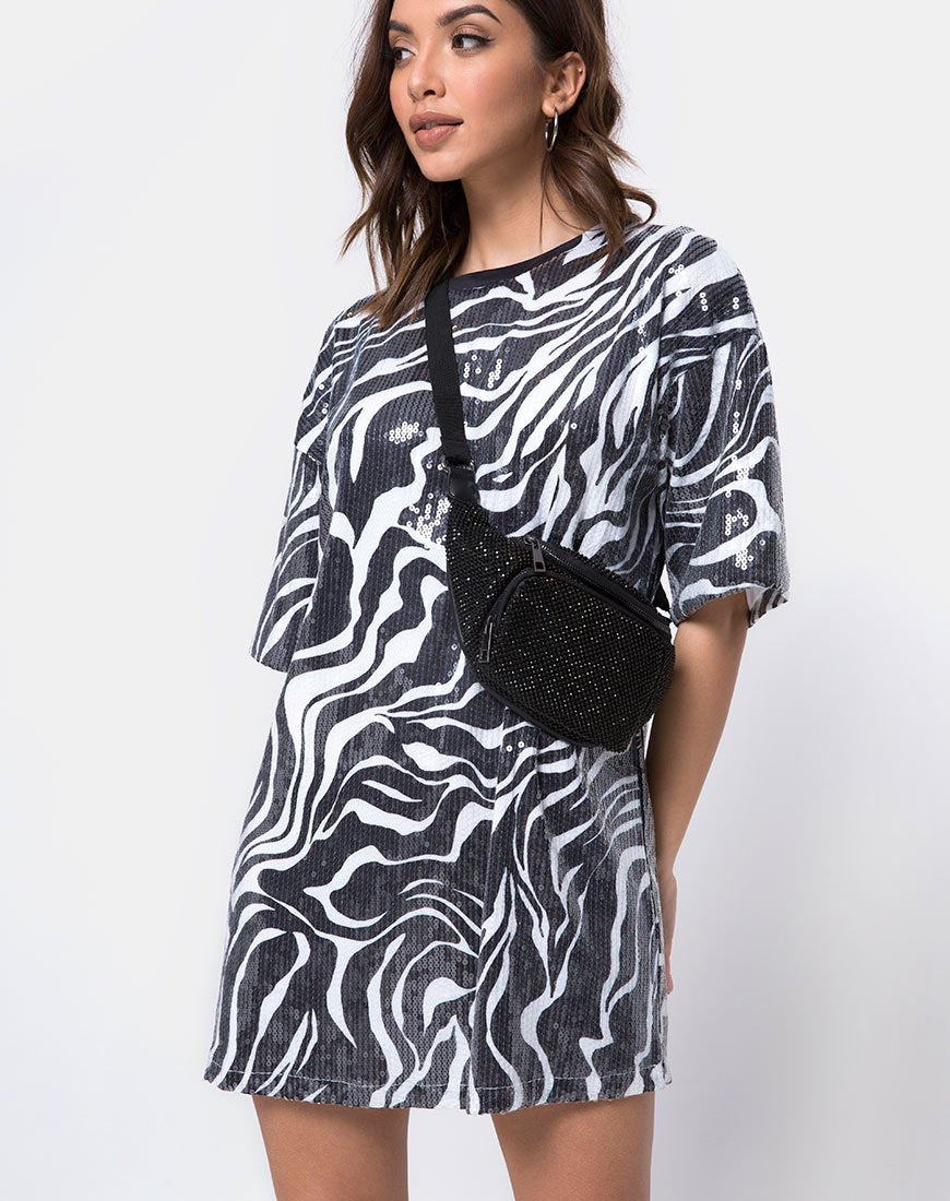 Afbeelding van Sunny Kiss Oversize T-shirt in Trippy Zebra Clear Sequin