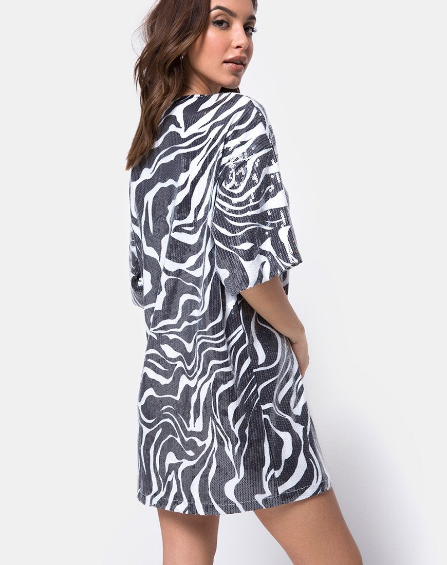 Afbeelding van Sunny Kiss Oversize T-shirt in Trippy Zebra Clear Sequin
