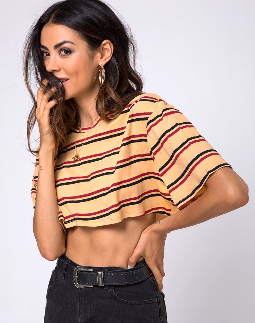 Afbeelding van Super Cropped Tee in 70s Mustard Horizontal Stripe