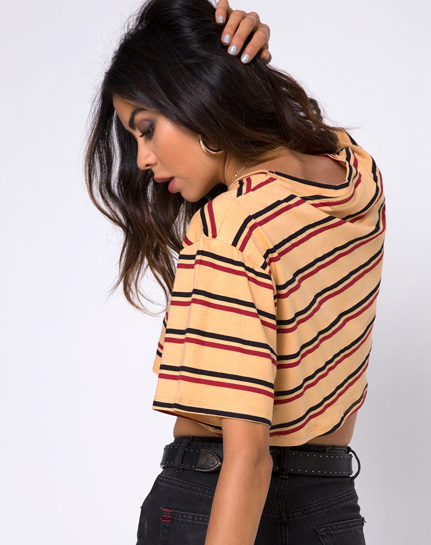 Afbeelding van Super Cropped Tee in 70s Mustard Horizontal Stripe