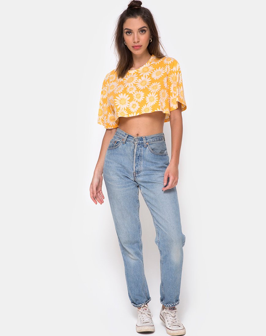 Afbeelding van Super Crop Tee in Sunkissed Floral Geel