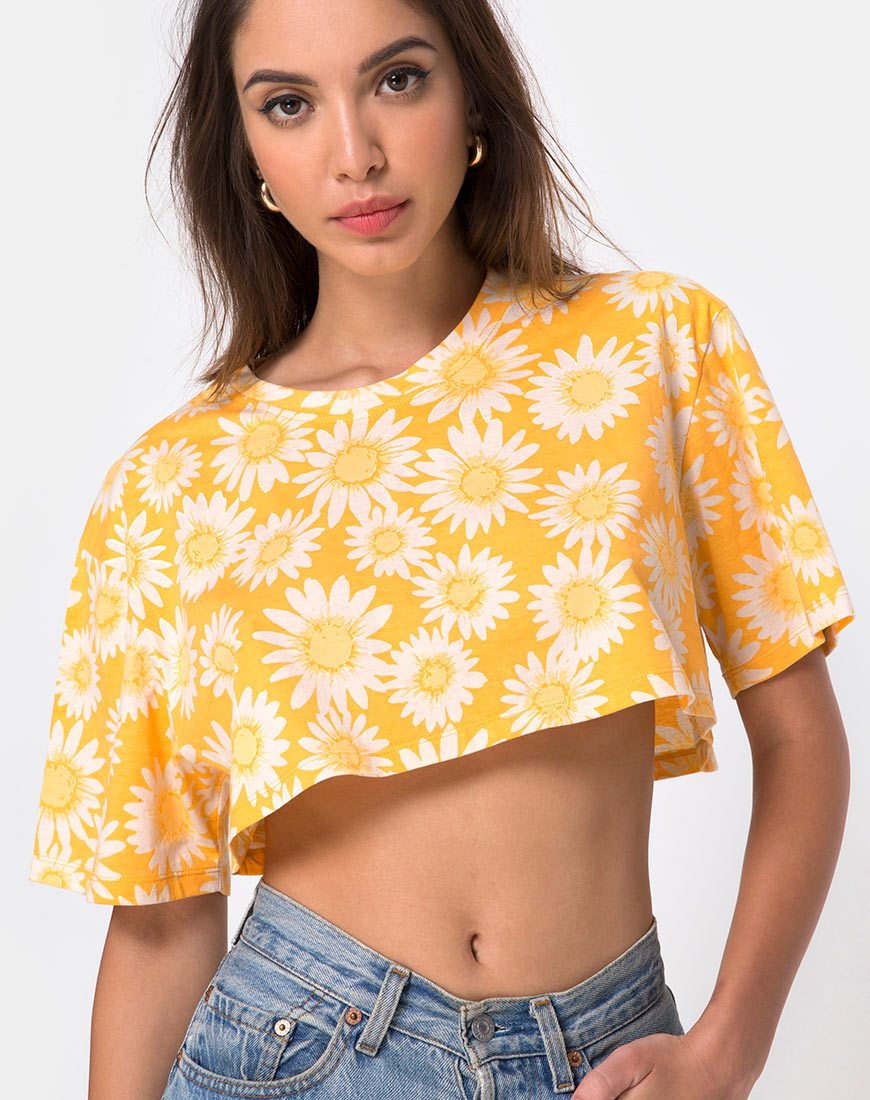 Super Crop Tee in Zonnig Bloemig Geel