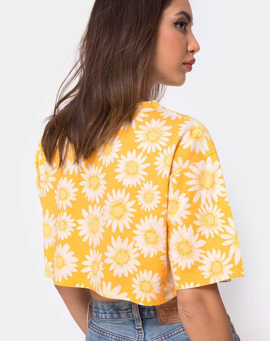 Super Crop Tee in Zonnig Bloemig Geel