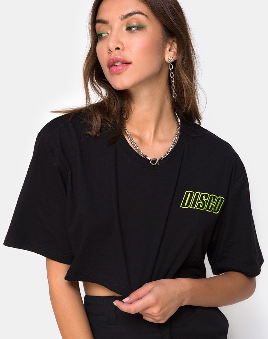 Super Cropped Zwart T-shirt in Disco Embro
