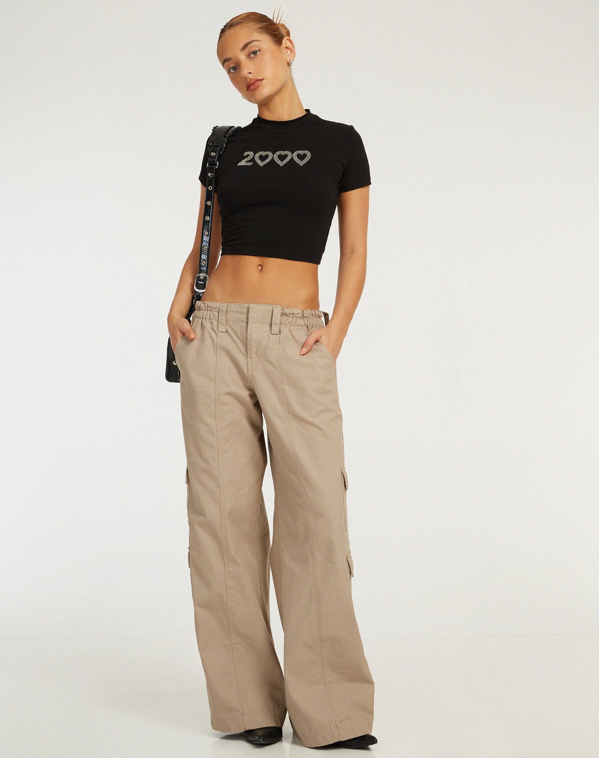 Afbeelding van Surtila Crop Top in Zwart 2000 Hotfix Diamante