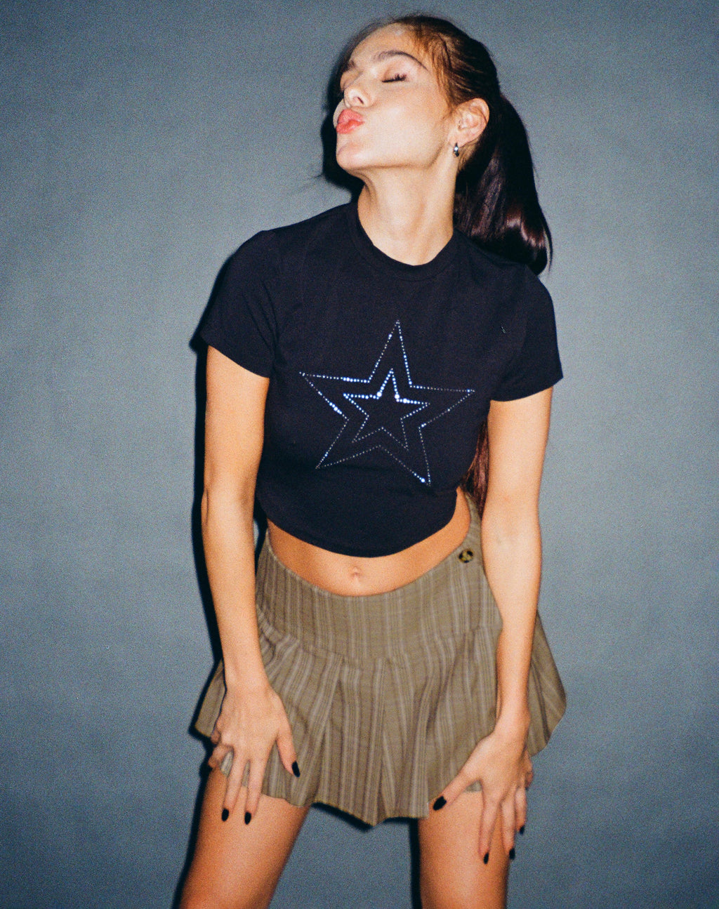 Surtila Crop Top in Zwart Ster Hotfix Diamante