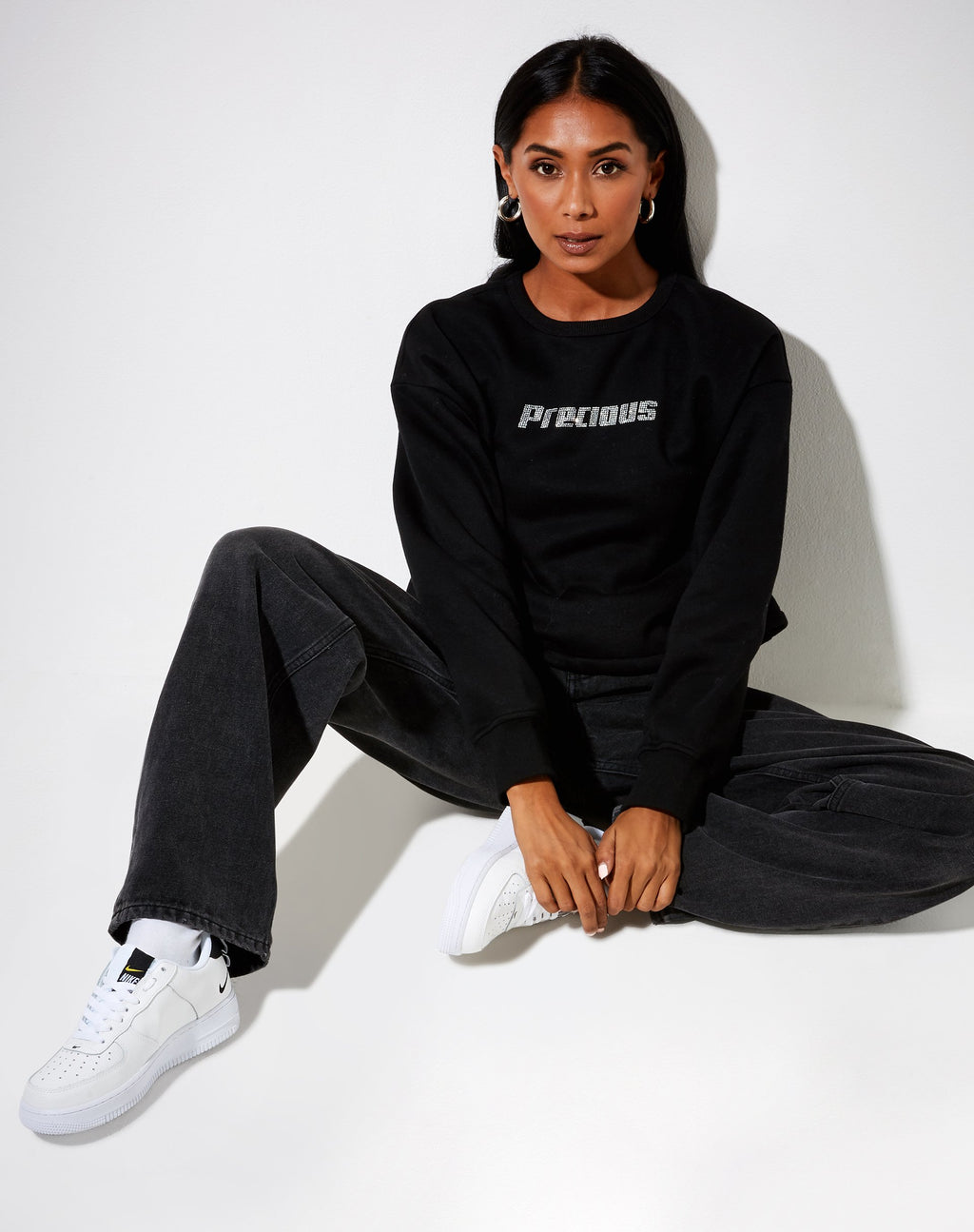 Glora Sweatshirt in Zwart 'Precious' Hotfix