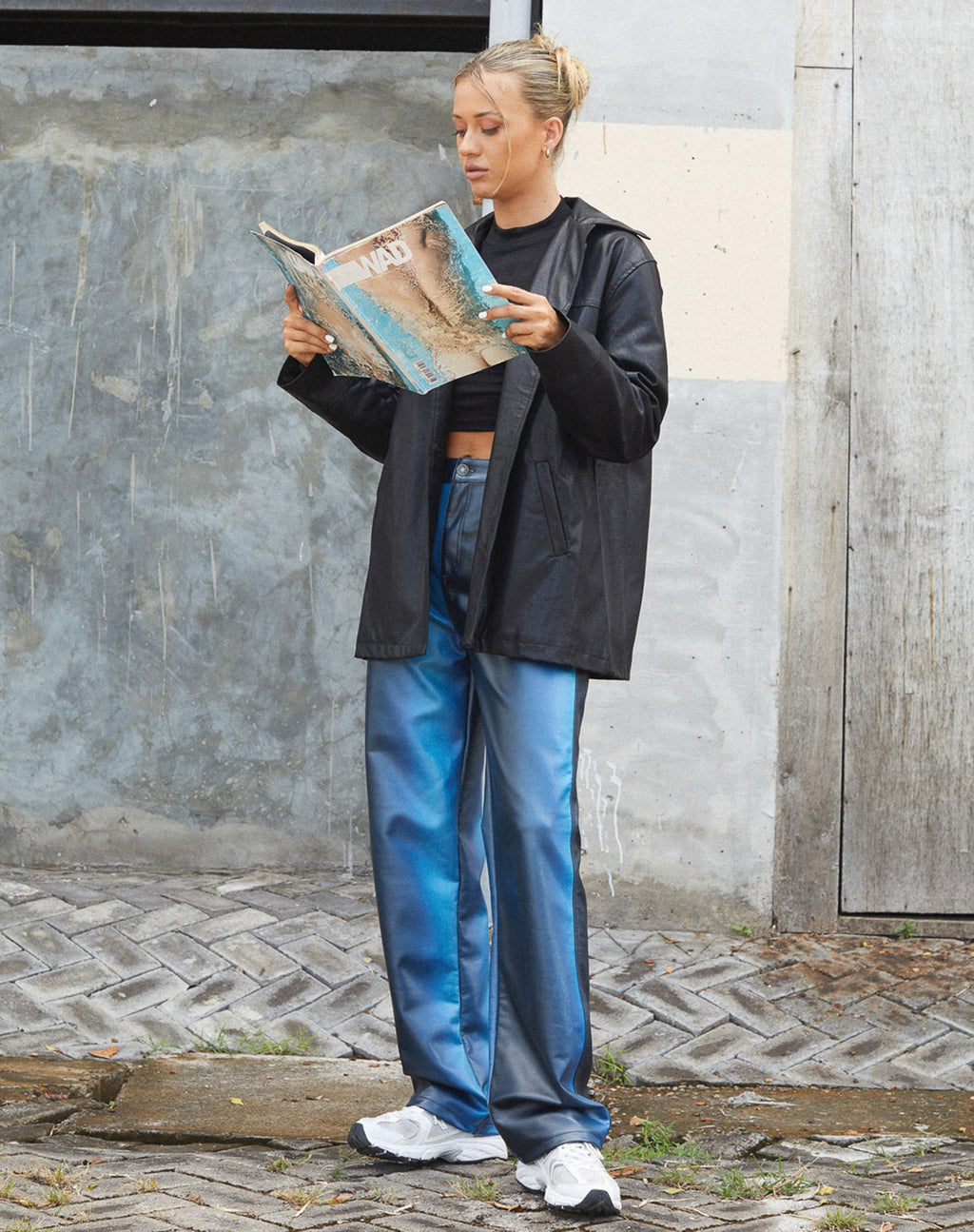 Parallel broek in PU ombre blauw
