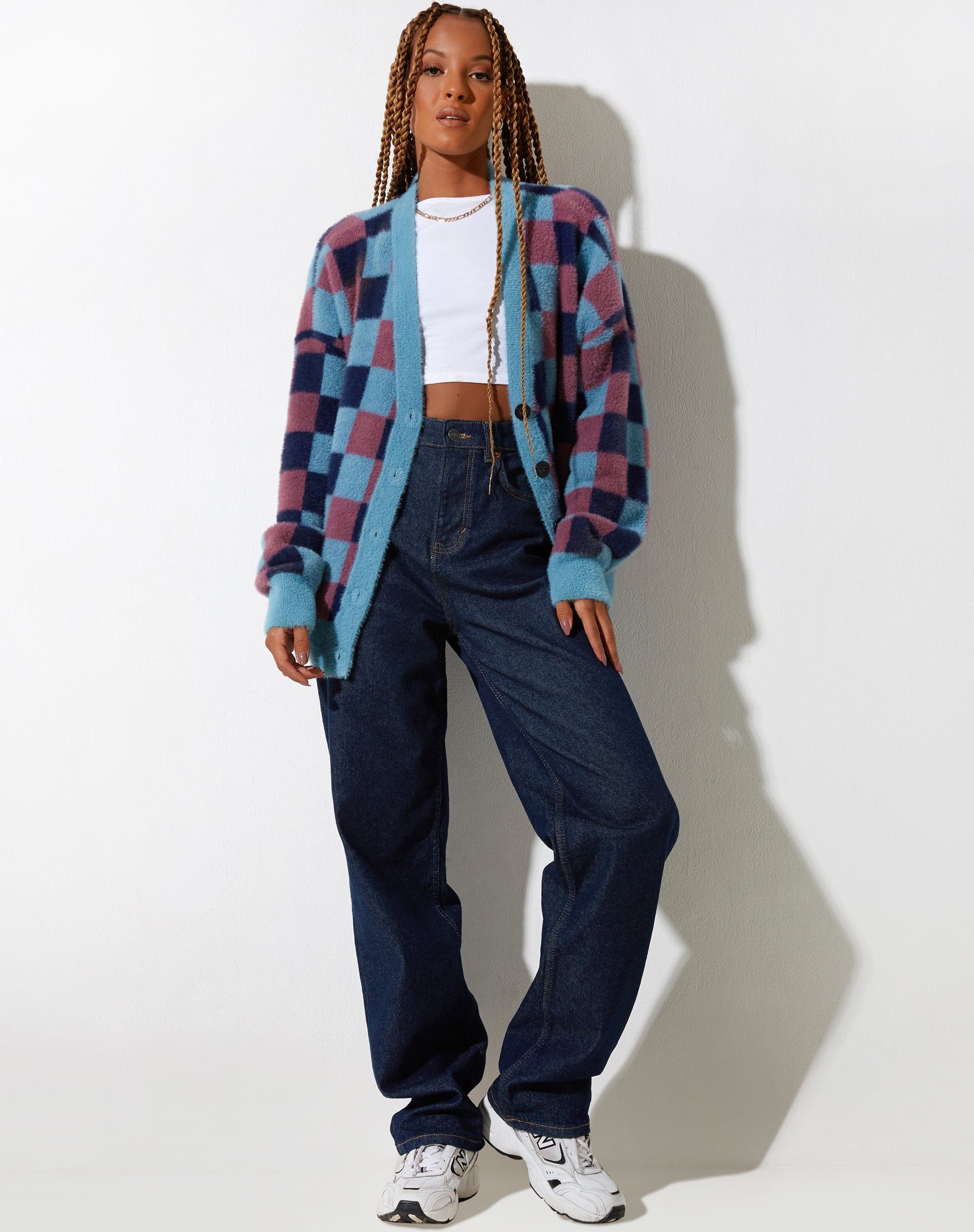 Afbeelding van Talana Cardi in geruite blauwtinten