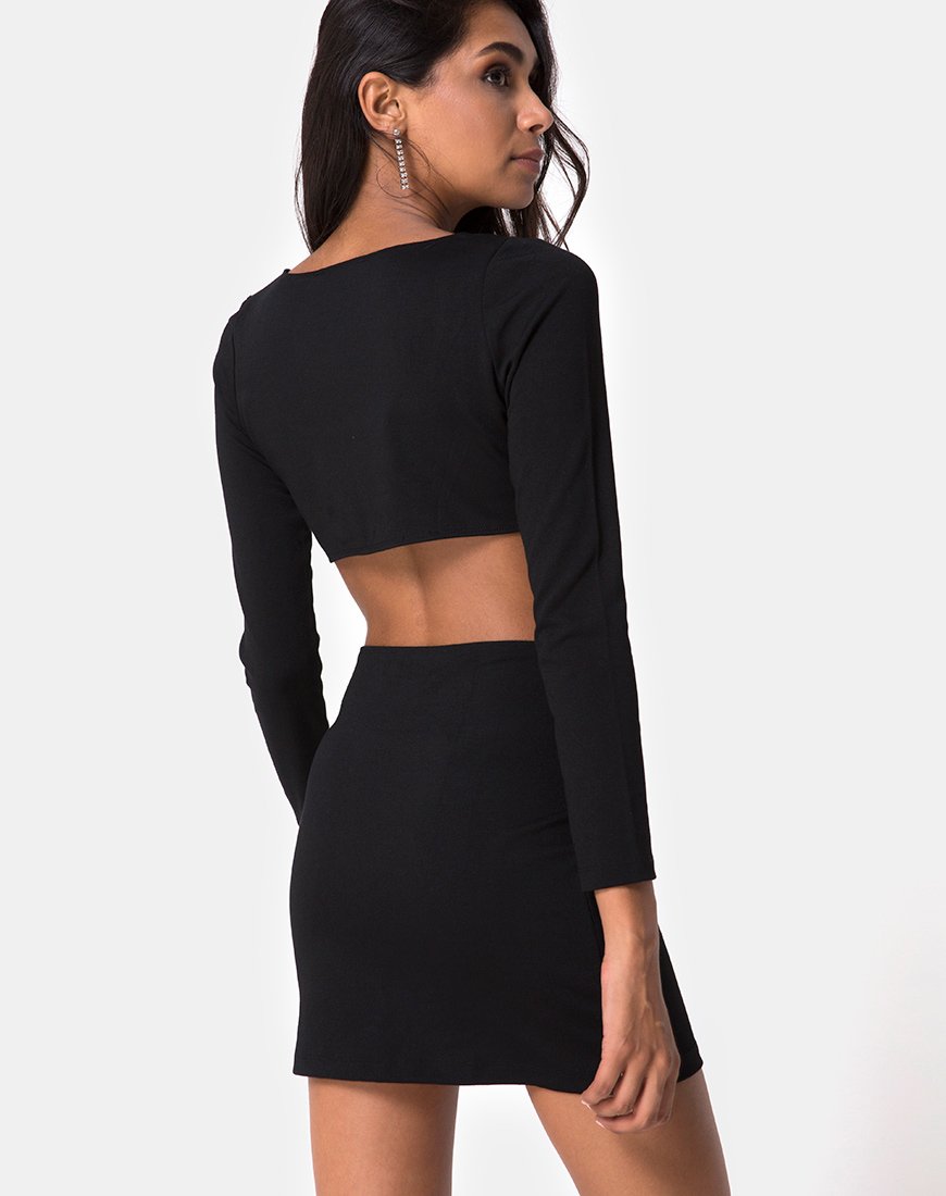 Tashi Bodycon Jurk in Zwart met Diamanten Ring Zwart