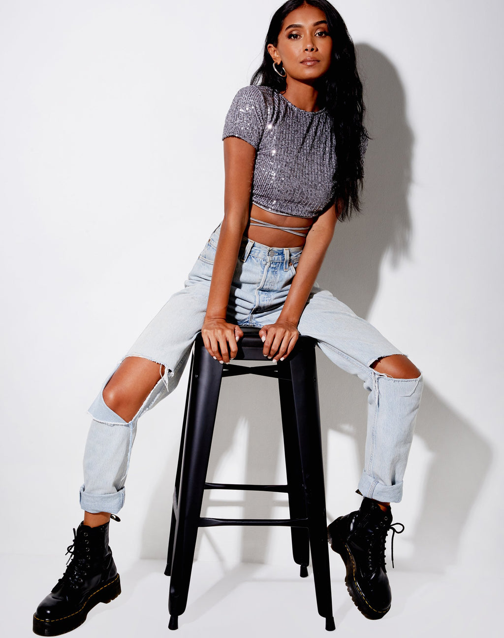 Tasya Crop Top in Drape Zilver