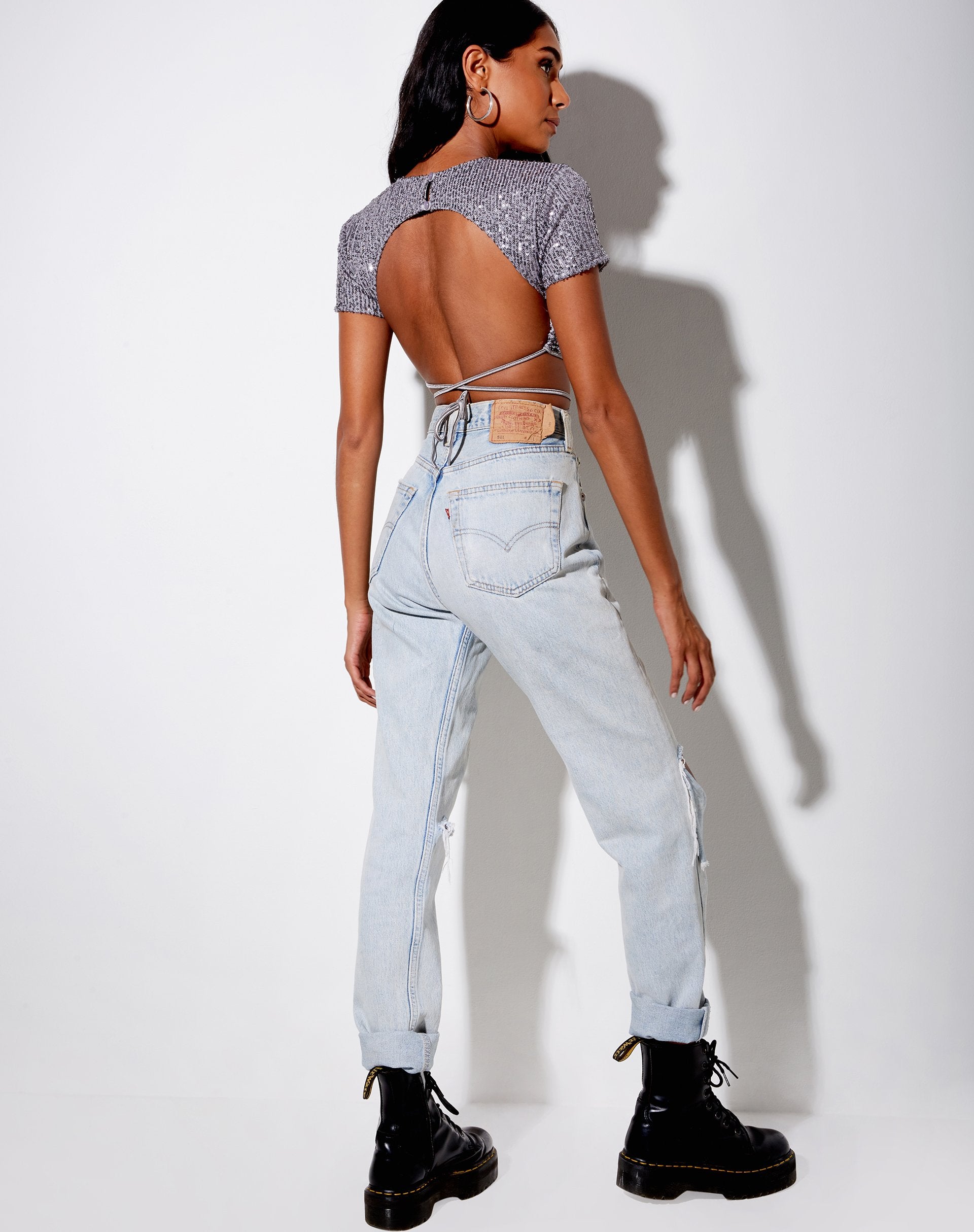Afbeelding van Tasya Crop Top in Drape Pailletten Zilver