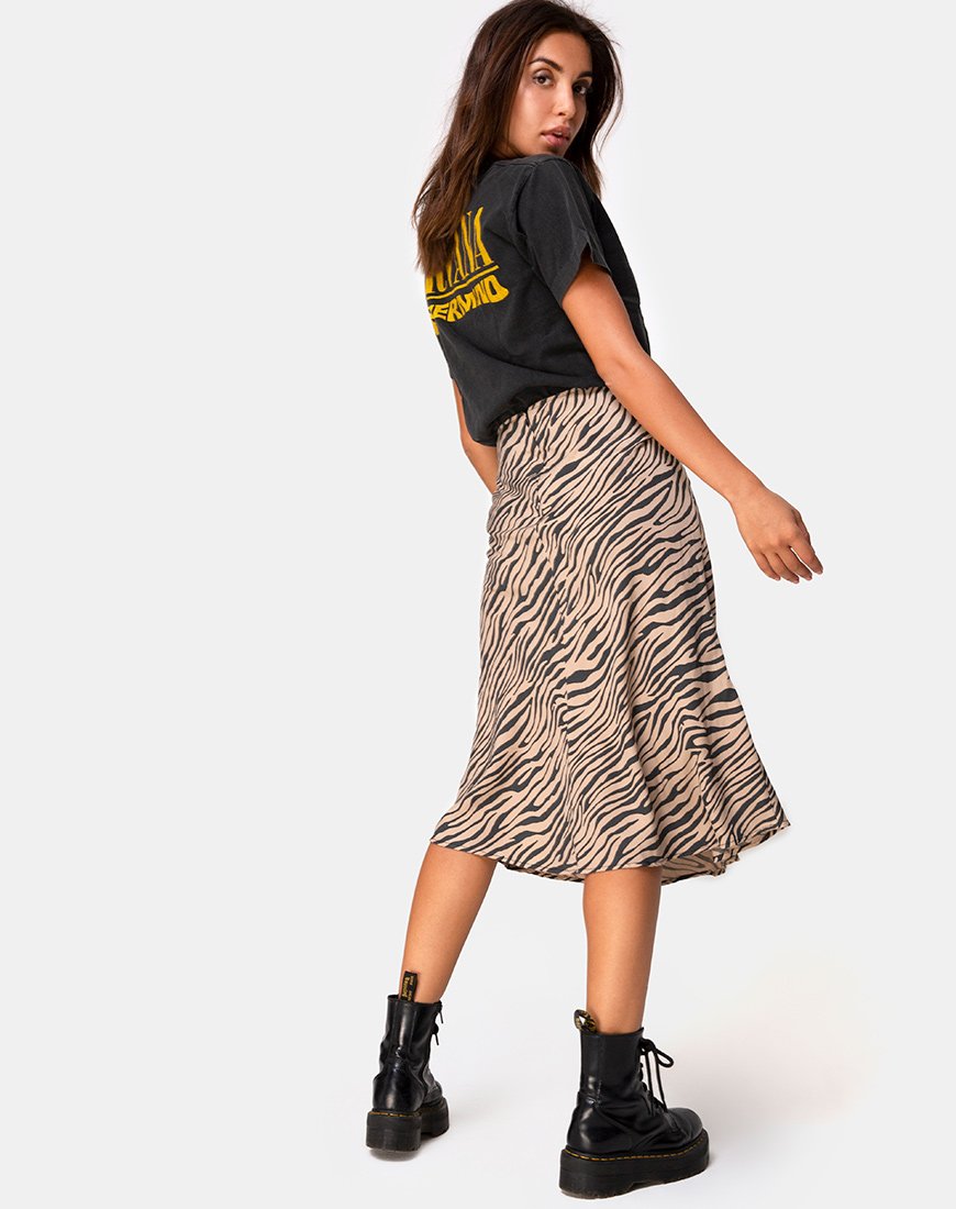 Afbeelding van Tauri Midi rok in 90s Zebra Taupe