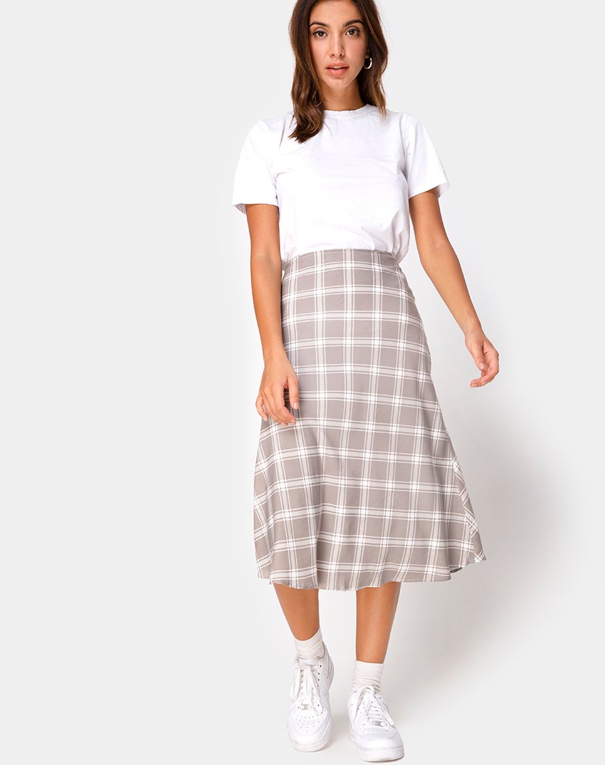 Afbeelding van Tauri Midi rok in Grunge ruit Taupe