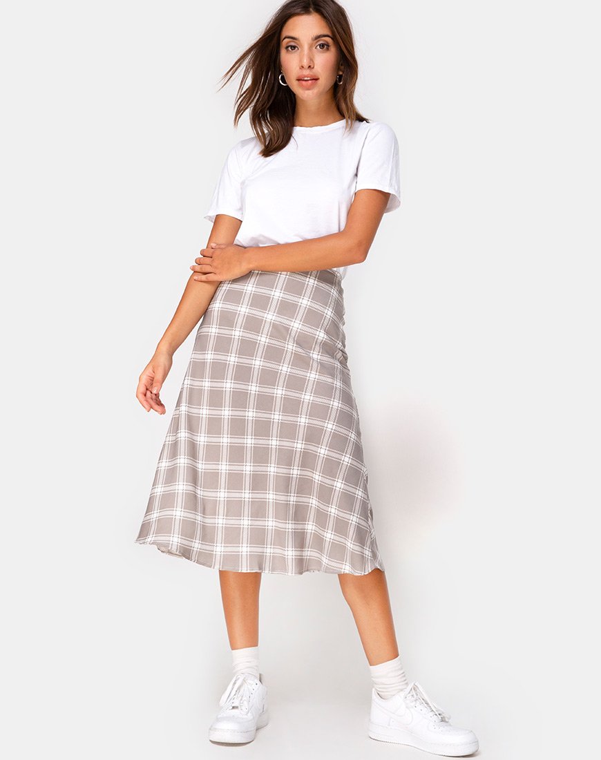 Afbeelding van Tauri Midi rok in Grunge ruit Taupe