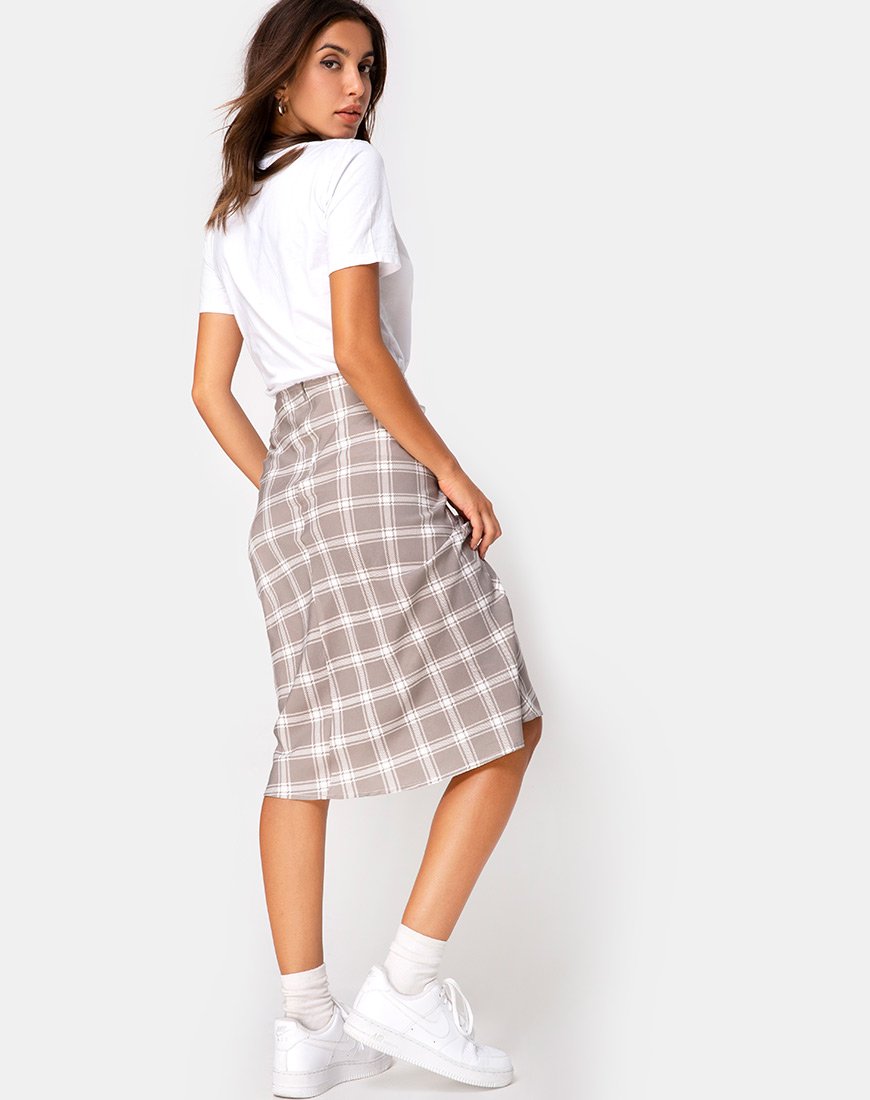 Afbeelding van Tauri Midi rok in Grunge ruit Taupe