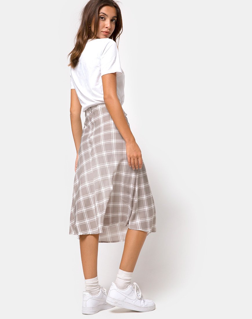 Afbeelding van Tauri Midi rok in Grunge ruit Taupe