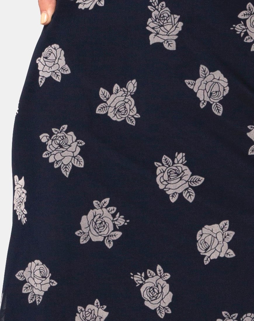 Afbeelding van Tauri Midi rok in zwart Flock Rose