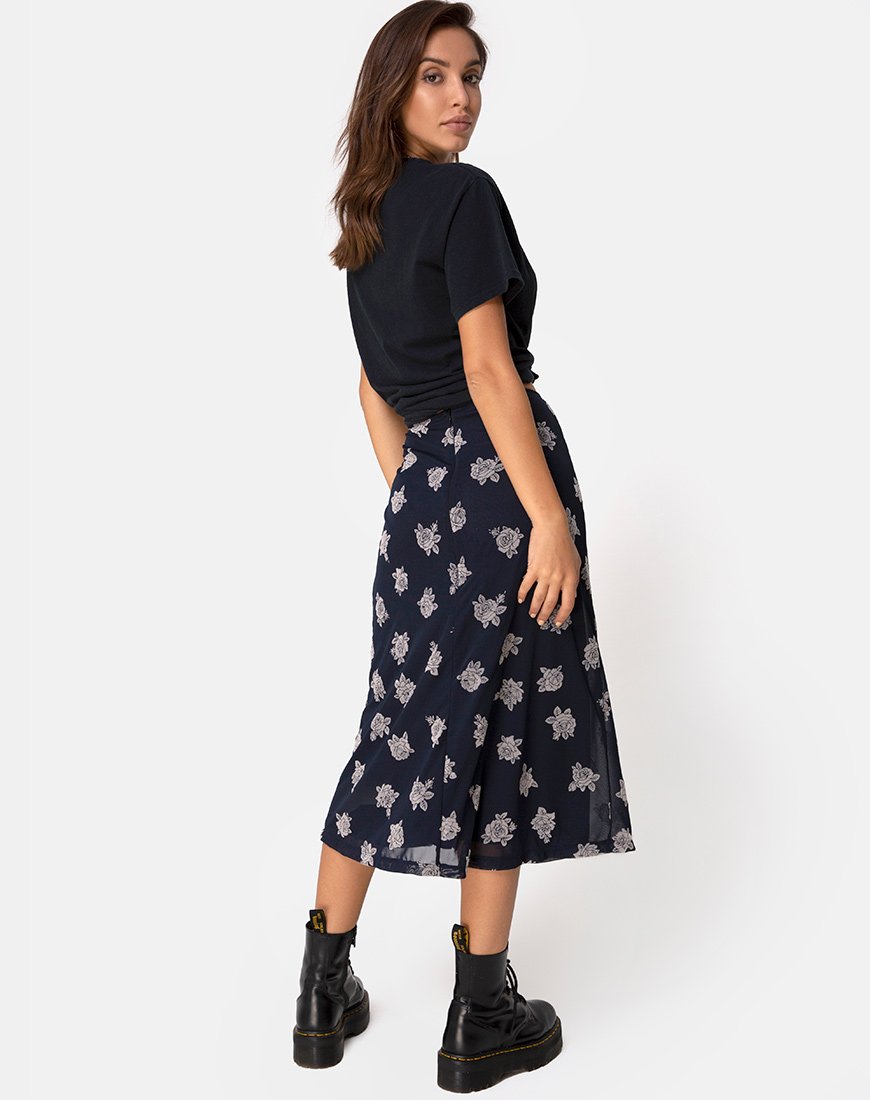 Afbeelding van Tauri Midi rok in zwart Flock Rose