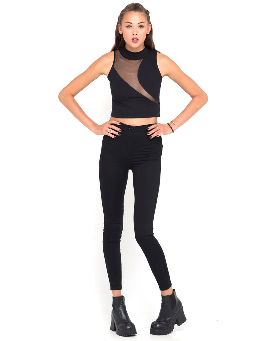 Afbeelding van Motel Tempo Mesh Panel Crop Top in Zwart