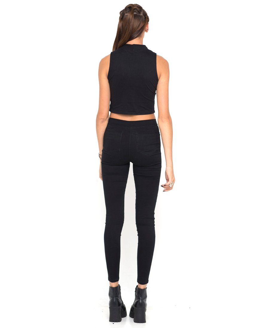 Afbeelding van Motel Tempo Mesh Panel Crop Top in Zwart
