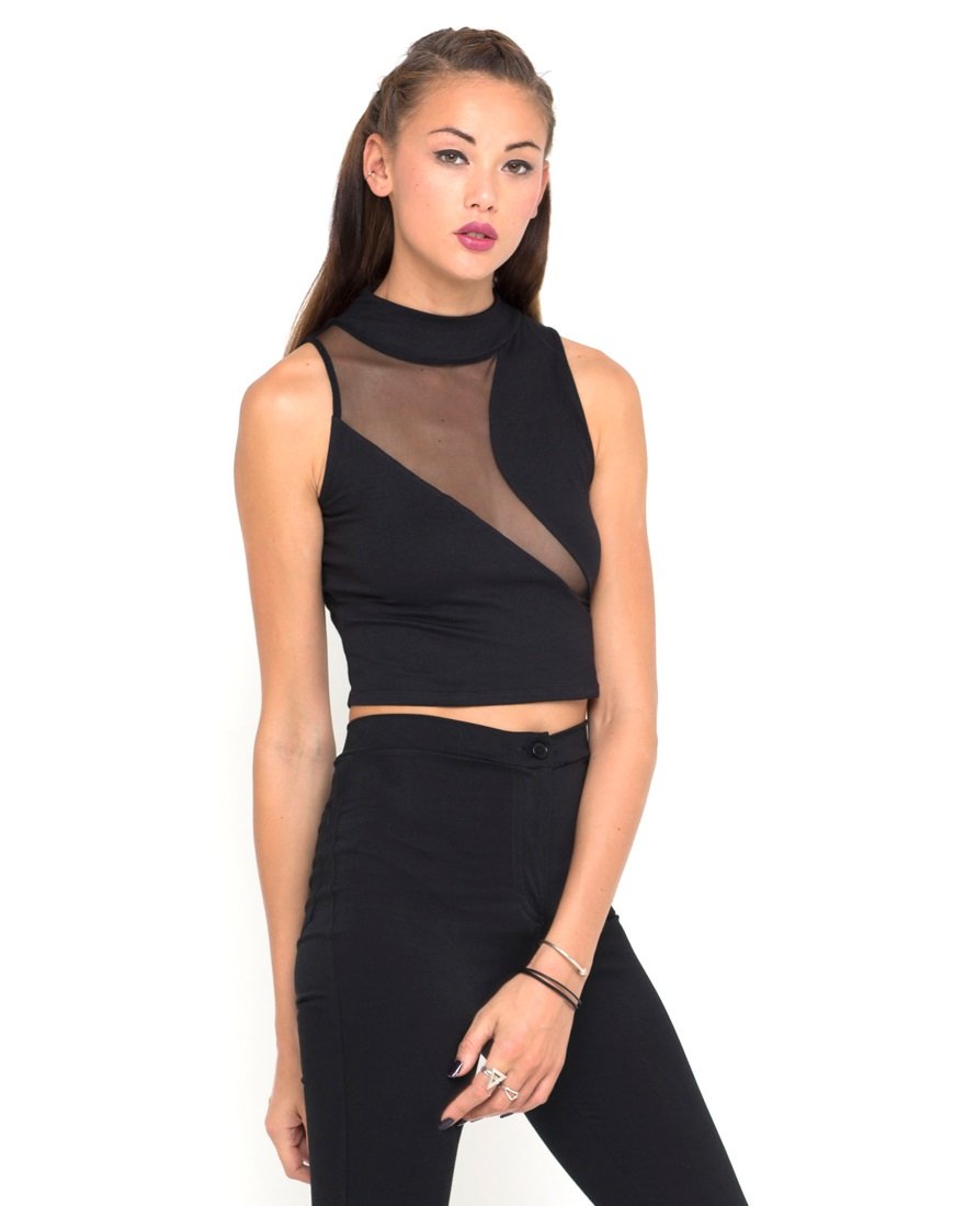 Motel Tempo Mesh Panel Crop Top in Zwart