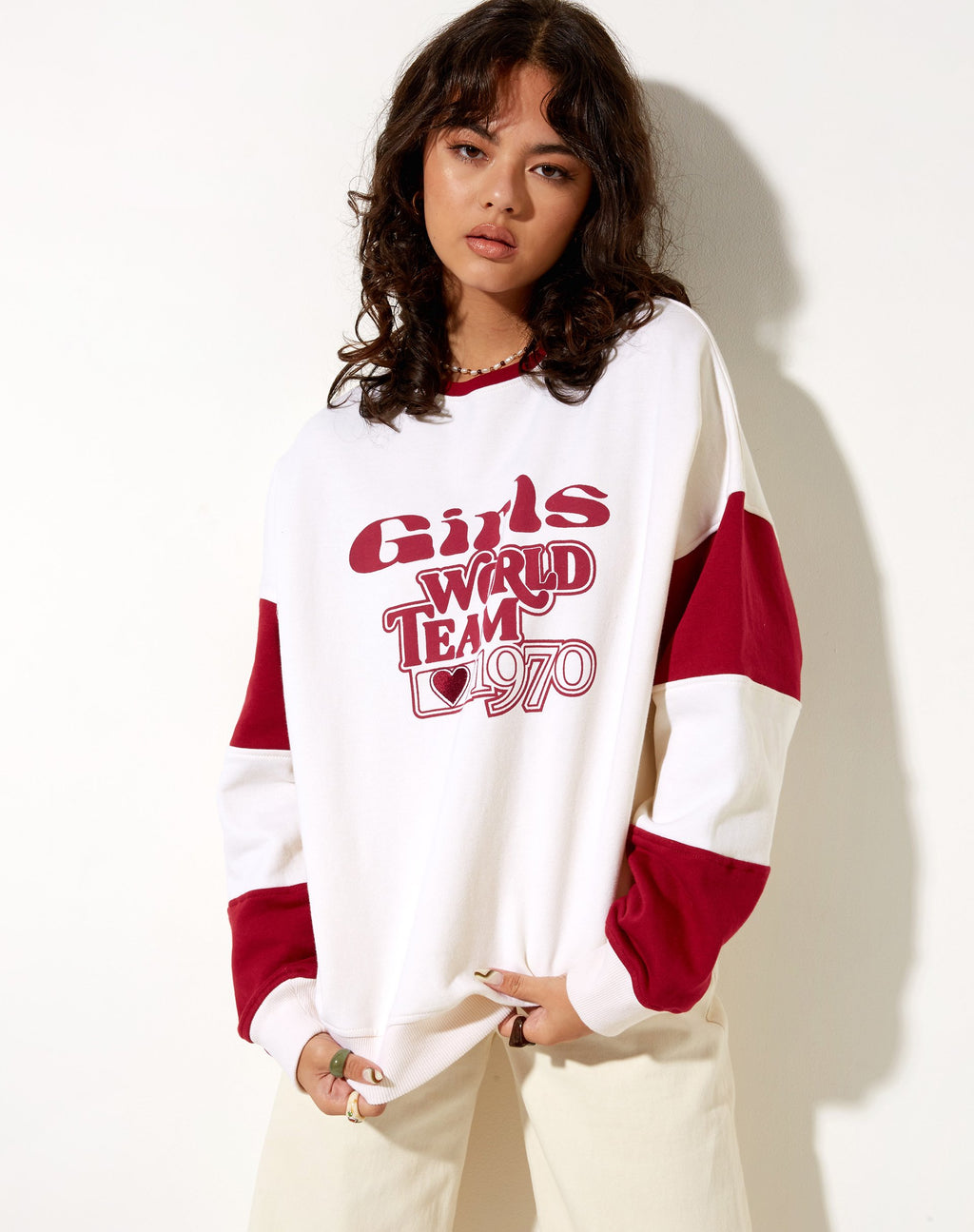 Tetty Sweatshirt in Ivoor Rood Adrenaline Meisjes Wereld Team
