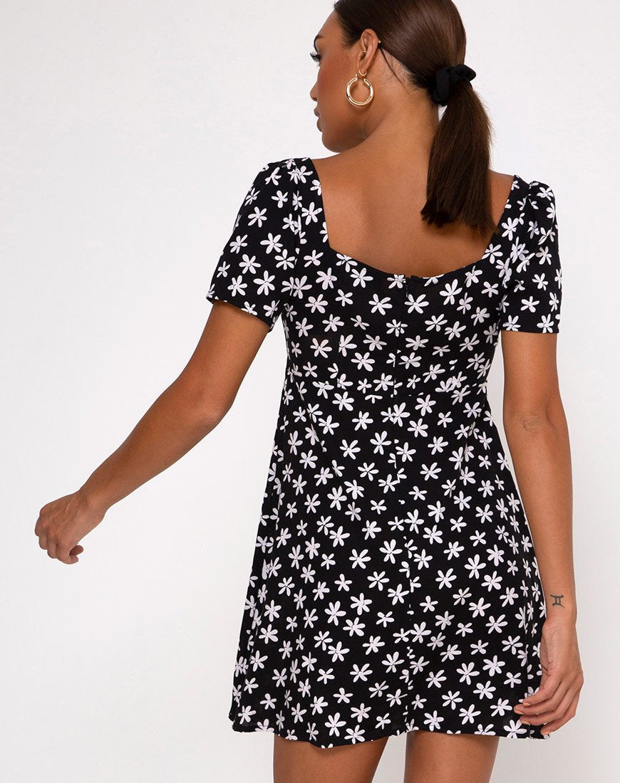 Afbeelding van Thalia Babydoll Jurk in 90s Daisy Zwart-Wit