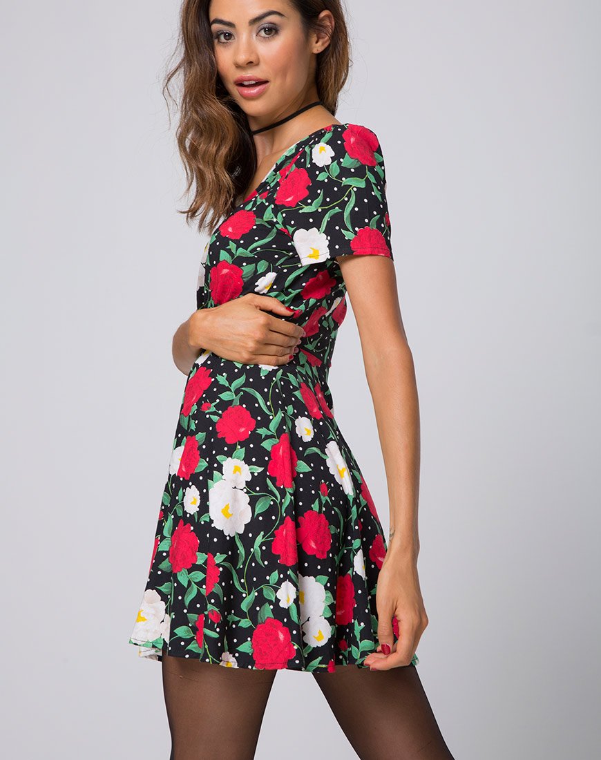 Afbeelding van Shaab Skater Dress in Polka Rose Zwart