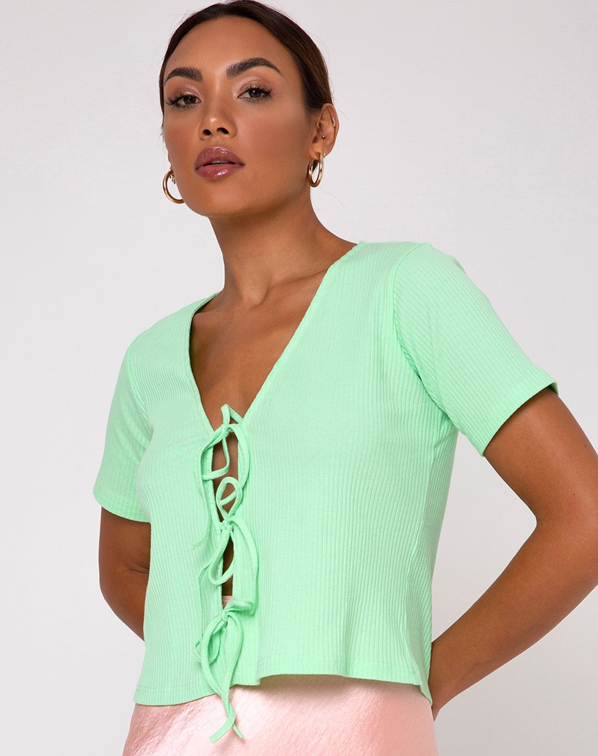 Tiery Gewatteerde Top in Rib Neo Mint