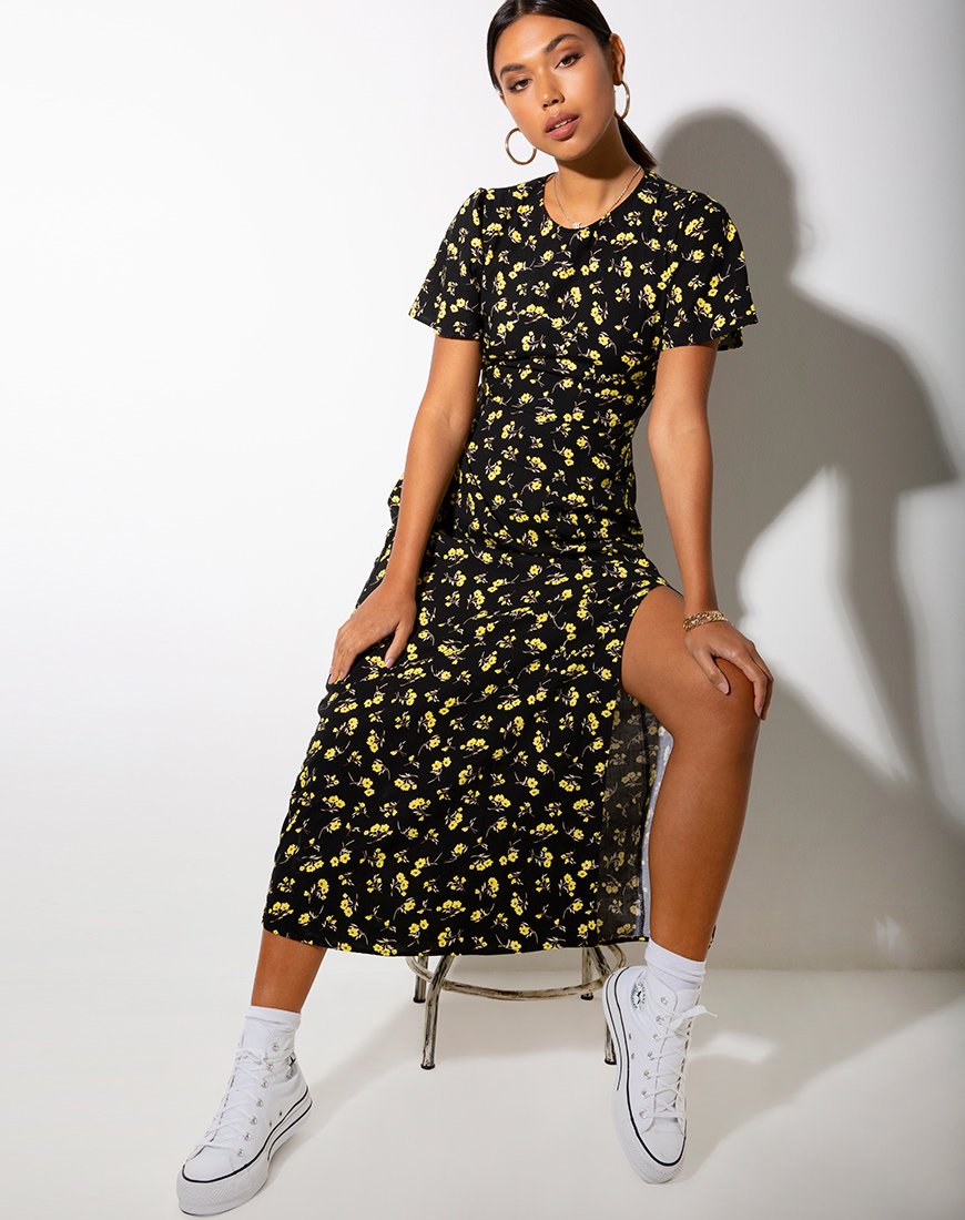 Tinata Maxi Dress in boterbloem zwart en geel