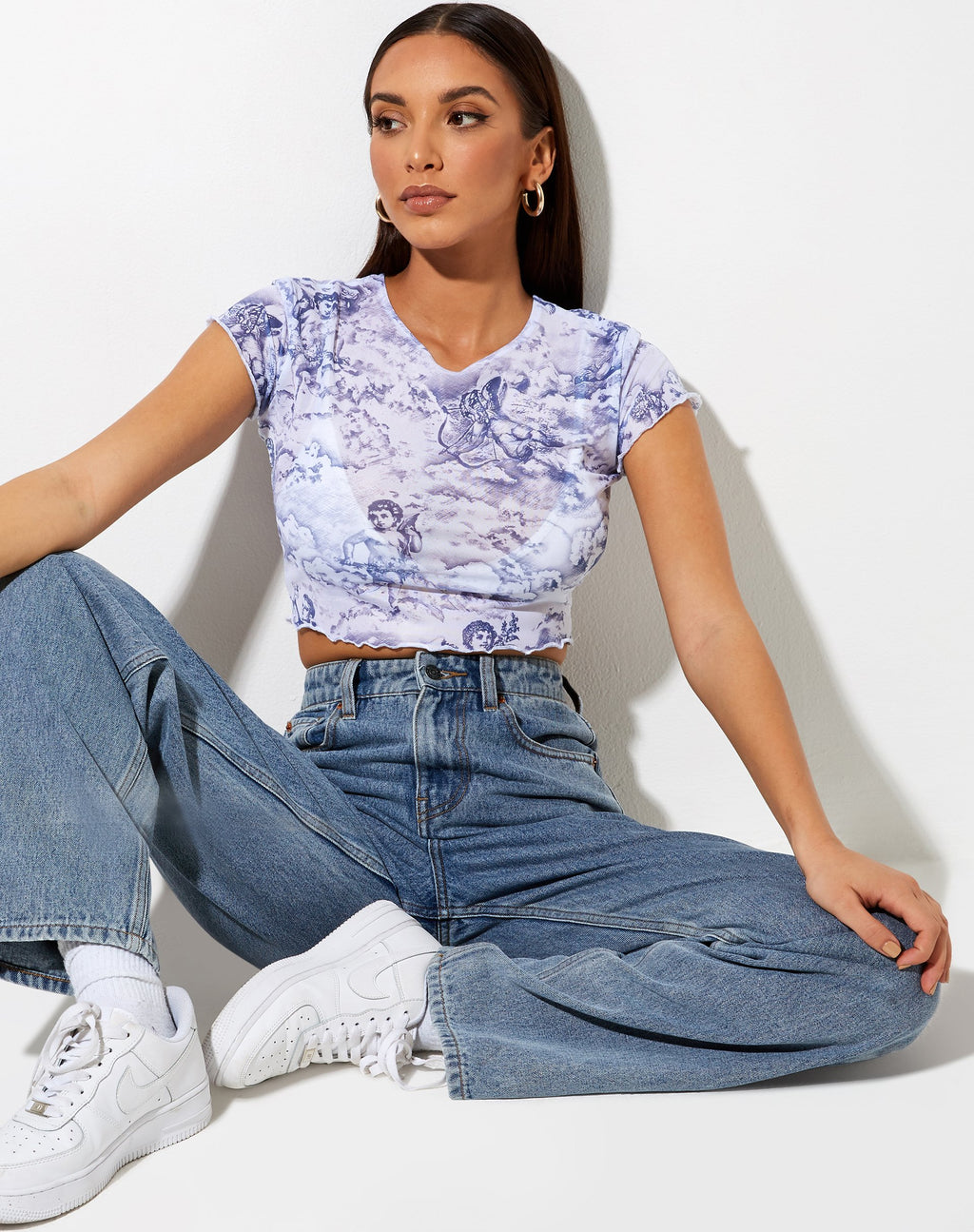 Tince Crop Top in 20's Cherubijn Witblauw