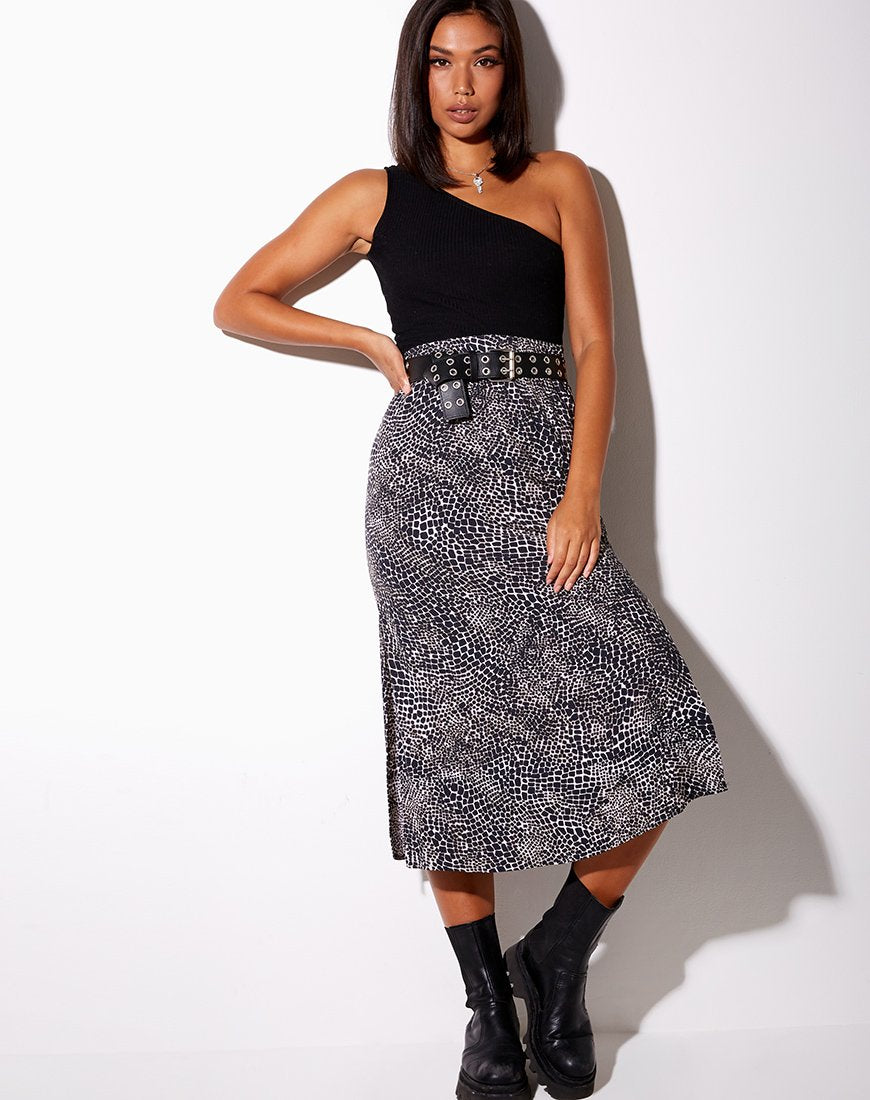 Afbeelding van Tindra Midi Rok in Abstract Croc Zwart