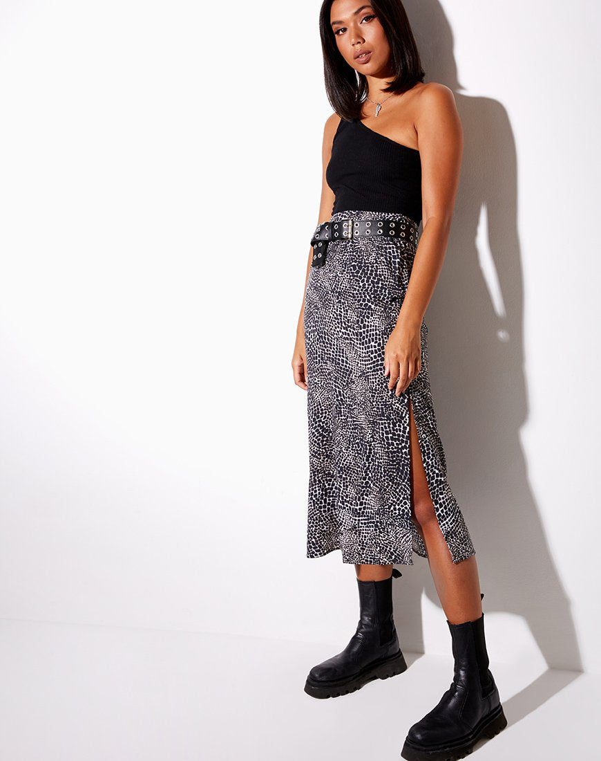 Afbeelding van Tindra Midi Rok in Abstract Croc Zwart