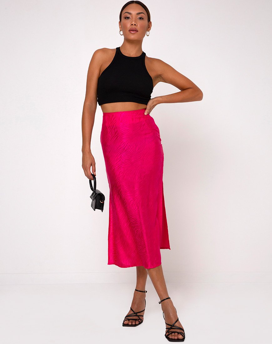 Afbeelding van Tindra Midi rok in satijn zebra Fuchsia