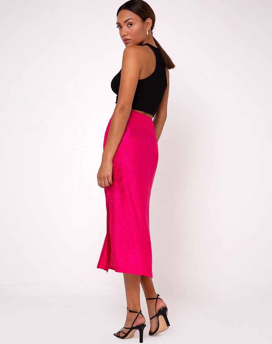 Tindra Midi Rok in Satijn Zebra Fuchsia
