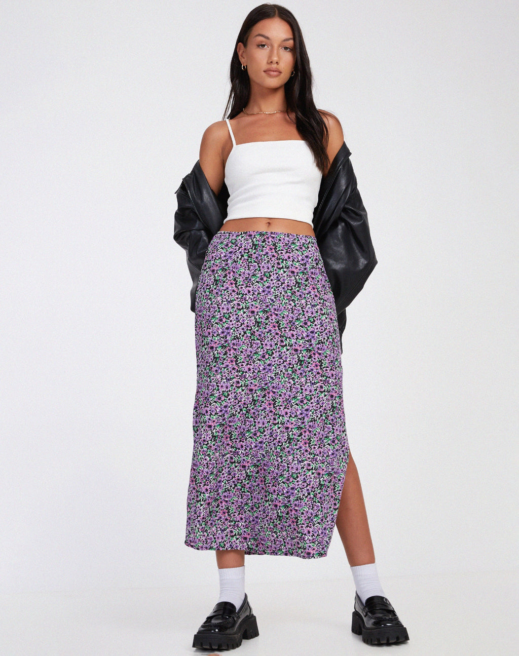 Tindra Midi rok in lila bloesem