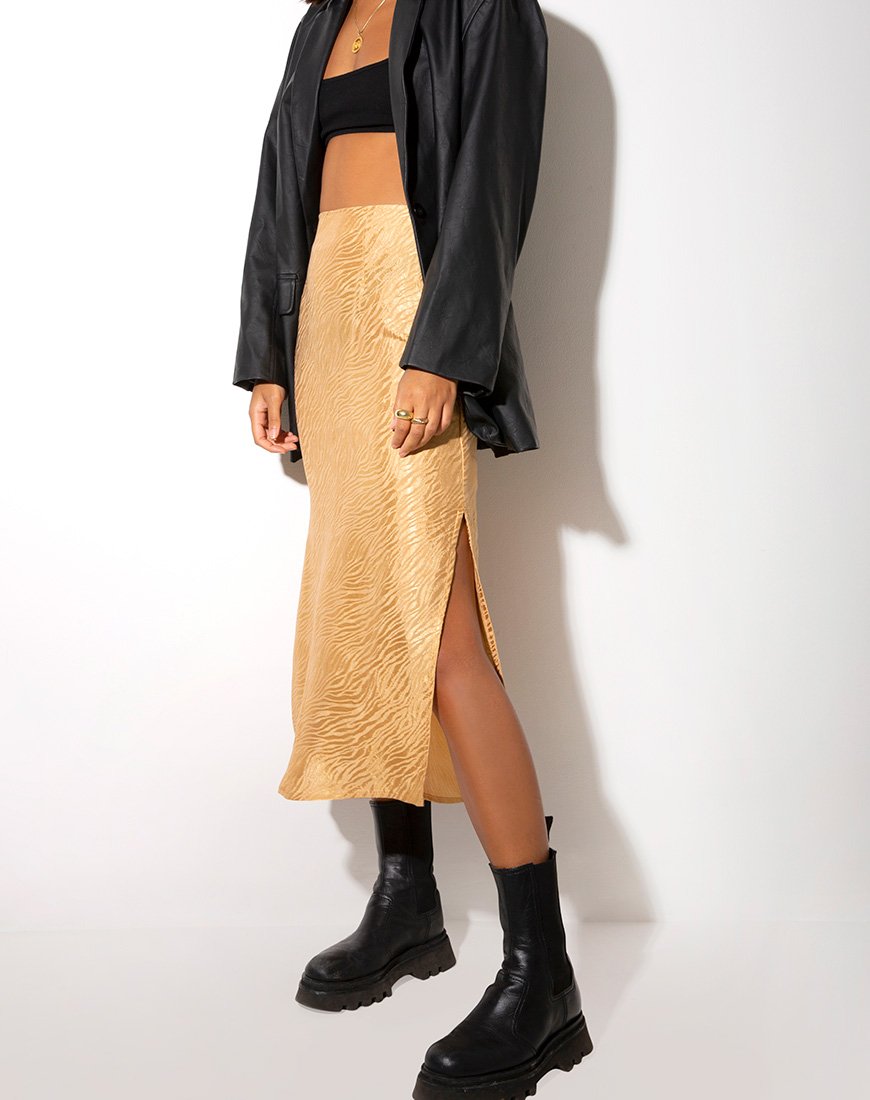 Afbeelding van Tindra Midi rok in satijn zebra Caramel