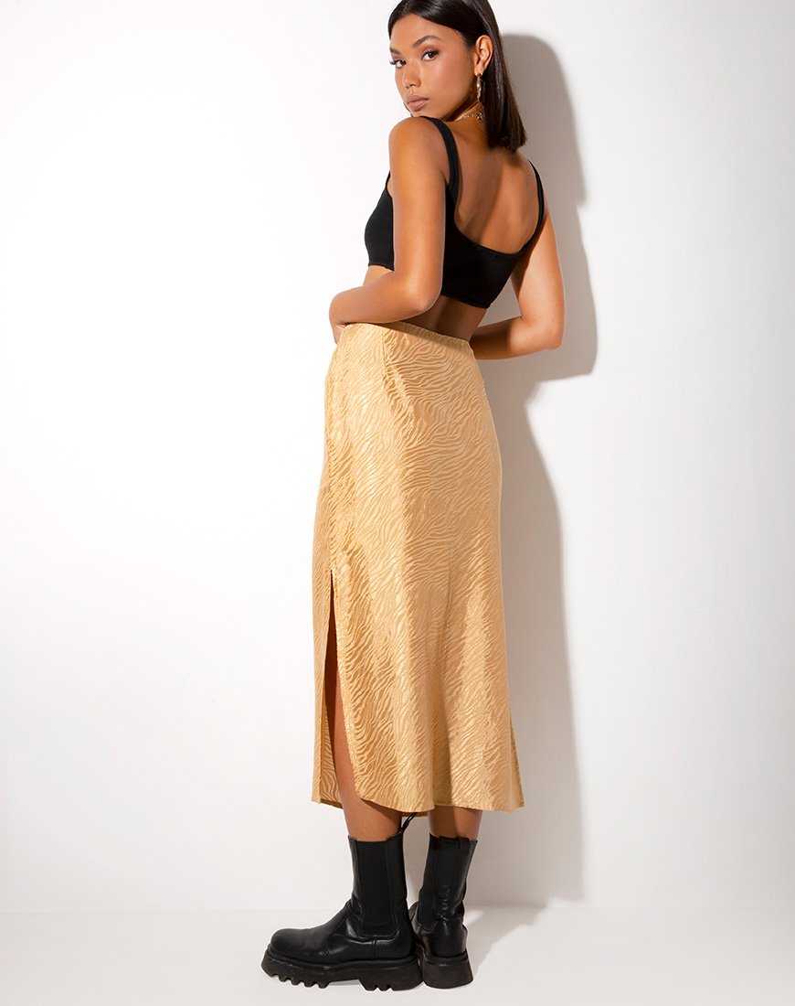 Tindra Midi Rok in Satijn Zebra Caramel