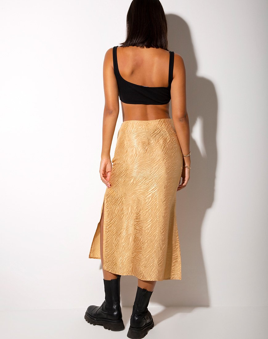 Afbeelding van Tindra Midi rok in satijn zebra Caramel