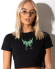 Afbeelding van Tindy Crop Top in zwart met vlindergroen borduursel