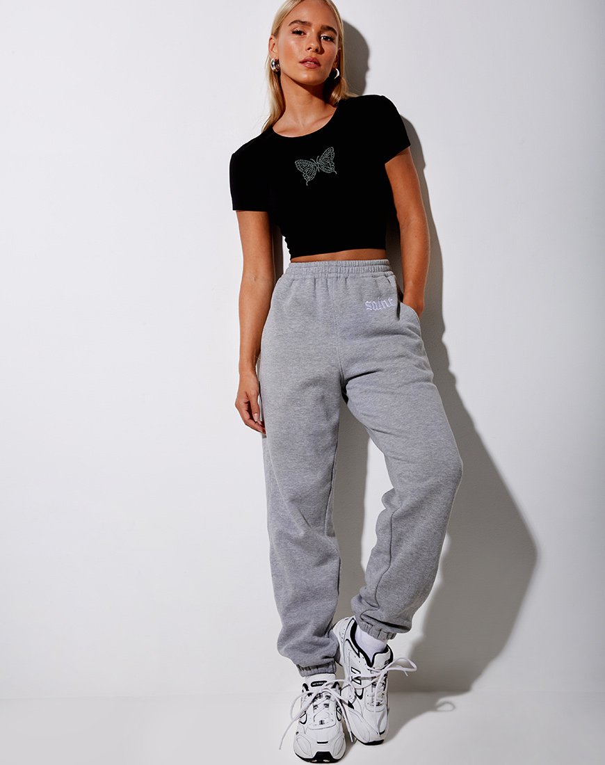 Afbeelding van Tiney Crop Tee in Zwart Vlinder Hotfix