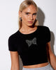 Afbeelding van Tiney Crop Tee in Zwart Vlinder Hotfix